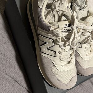 New Balance 574 Cream and Black Sneakers